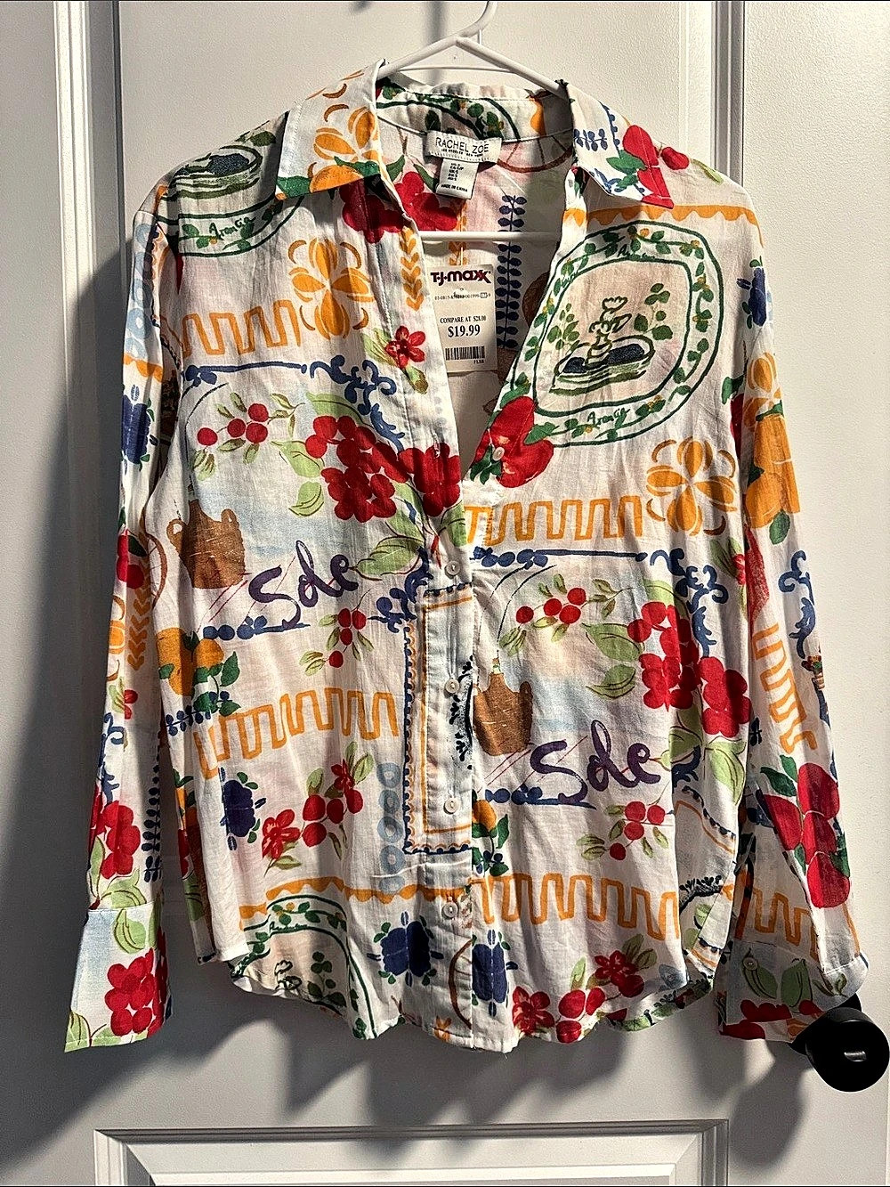 Rachel Zoe Floral Button Down Shirt in White & Multicolor Size Small NWT
